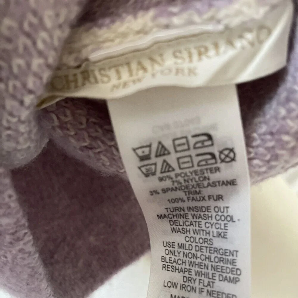 Purple Snowflake Pom Beanie OS Nordic Winter Ski Faux Fur Christian Siriano